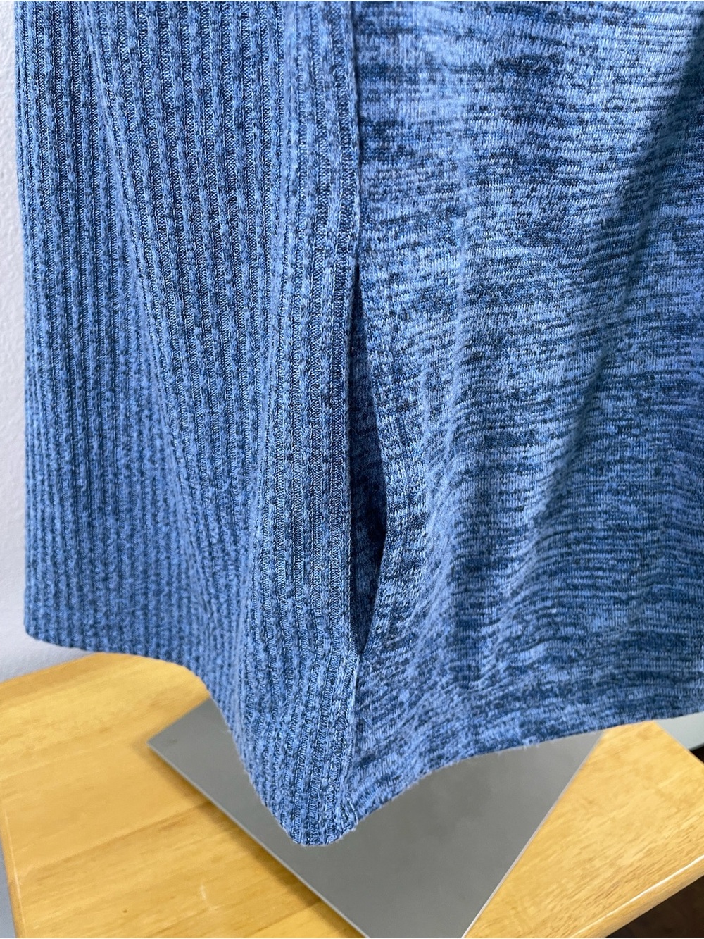 Alfred Dunner Blue Open-Front Rib-Trim Cardigan - Picture 5 of 8